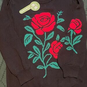 Black Sweater with Red Rose Design